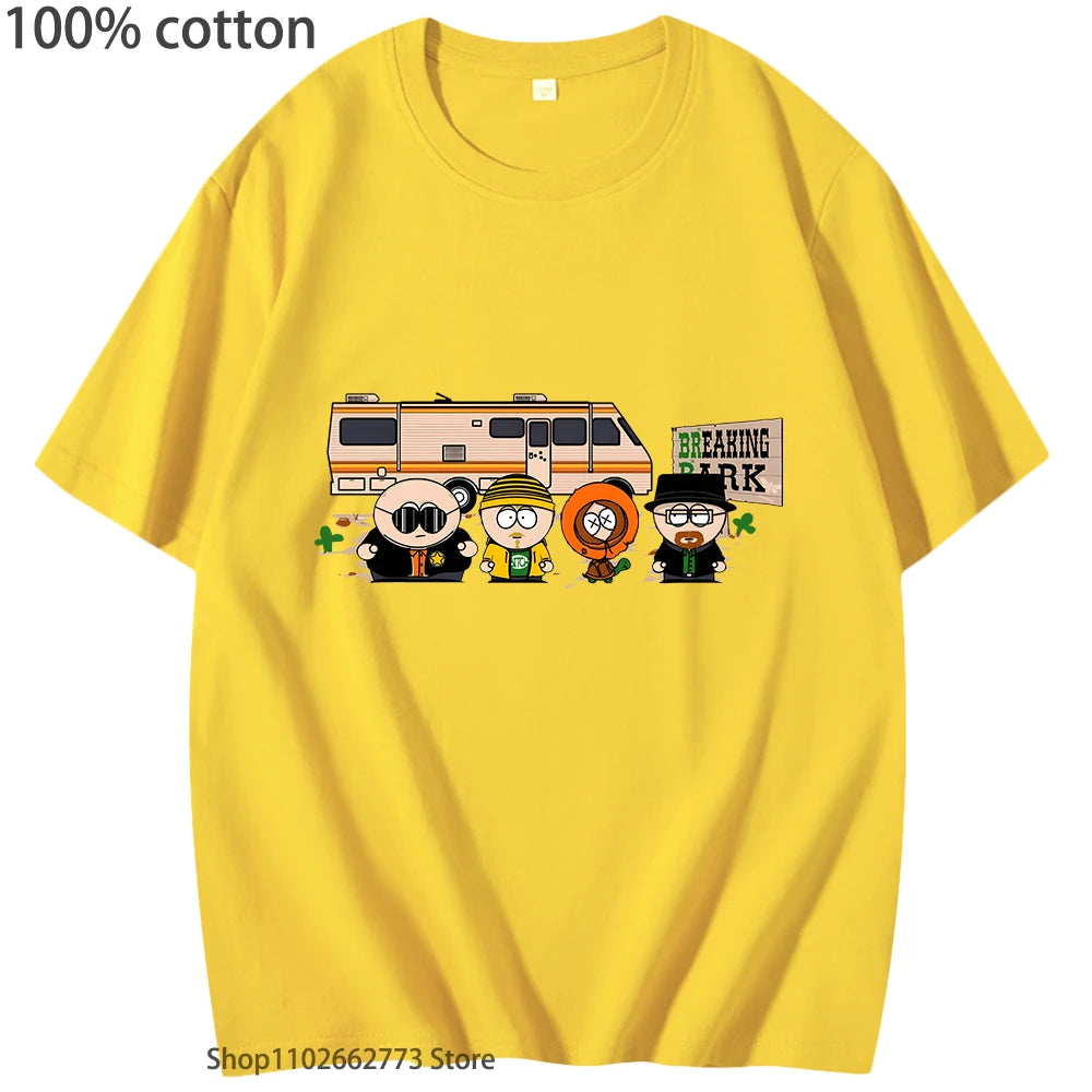 Breaking Bad Shirt Park Printt Shirt Men'S Fashion Clothing Chicken Brothers Summer Tees Y2K Top Streetwear Women 100% Cotton