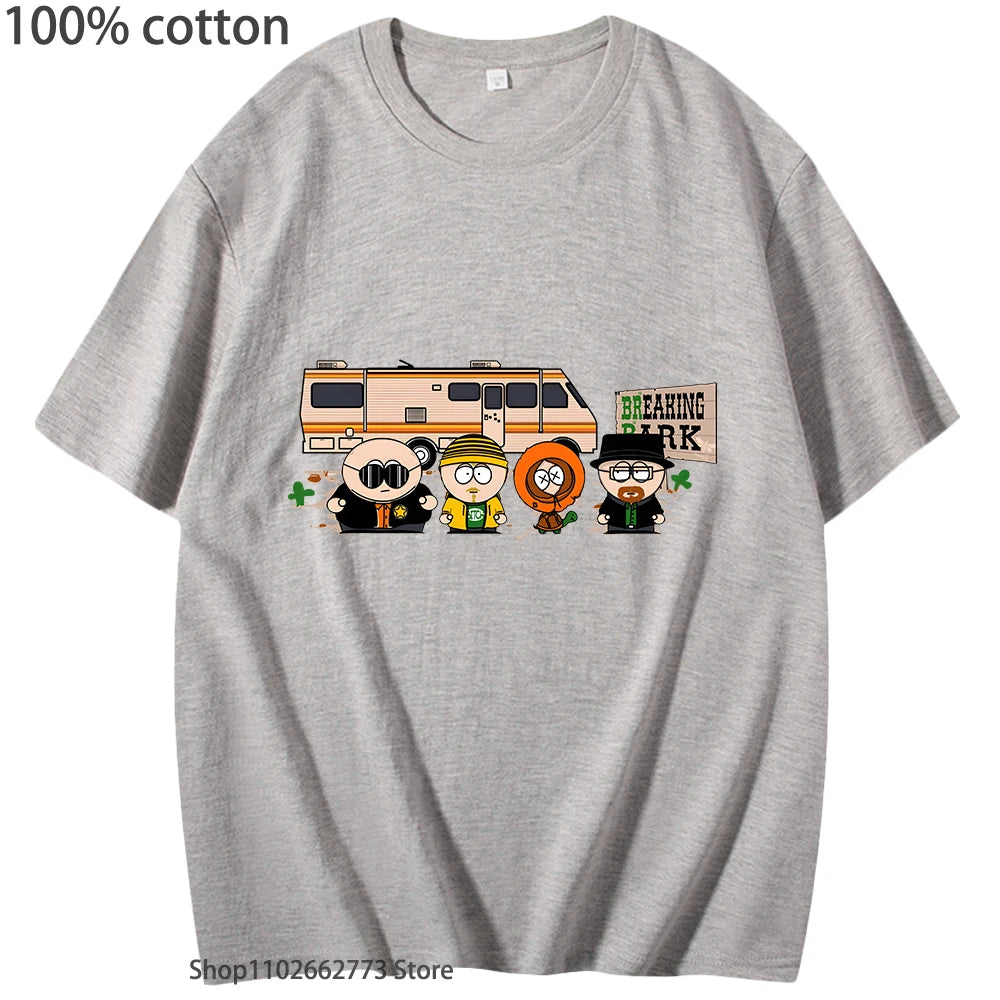 Breaking Bad Shirt Park Printt Shirt Men'S Fashion Clothing Chicken Brothers Summer Tees Y2K Top Streetwear Women 100% Cotton