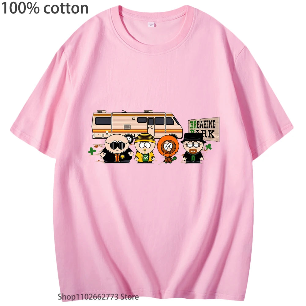 Breaking Bad Shirt Park Printt Shirt Men'S Fashion Clothing Chicken Brothers Summer Tees Y2K Top Streetwear Women 100% Cotton