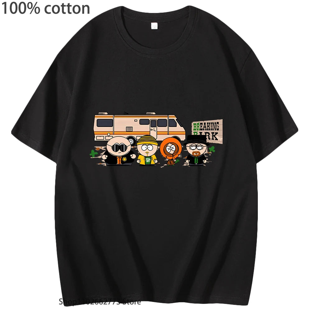 Breaking Bad Shirt Park Printt Shirt Men'S Fashion Clothing Chicken Brothers Summer Tees Y2K Top Streetwear Women 100% Cotton