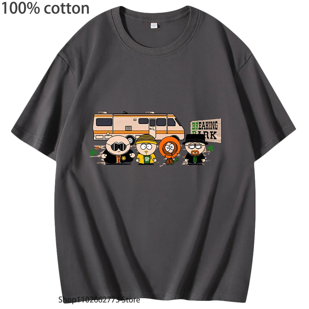 Breaking Bad Shirt Park Printt Shirt Men'S Fashion Clothing Chicken Brothers Summer Tees Y2K Top Streetwear Women 100% Cotton