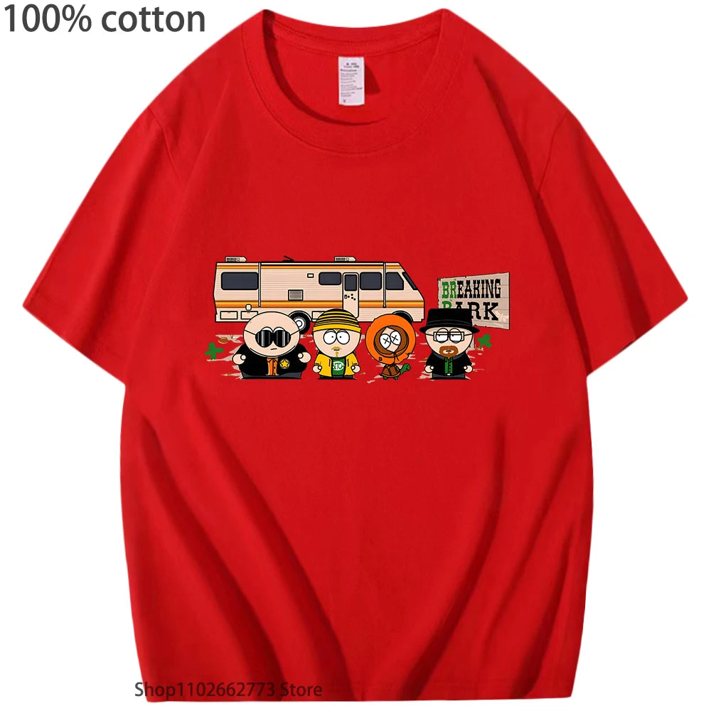 Breaking Bad Shirt Park Printt Shirt Men'S Fashion Clothing Chicken Brothers Summer Tees Y2K Top Streetwear Women 100% Cotton