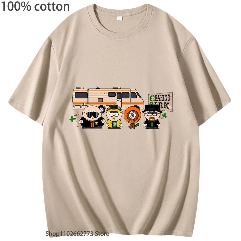 Breaking Bad Shirt Park Printt Shirt Men'S Fashion Clothing Chicken Brothers Summer Tees Y2K Top Streetwear Women 100% Cotton