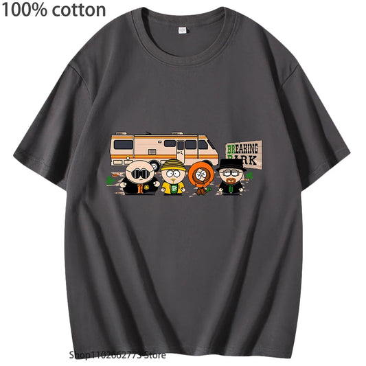 Breaking Bad Shirt Park Printt Shirt Men'S Fashion Clothing Chicken Brothers Summer Tees Y2K Top Streetwear Women 100% Cotton