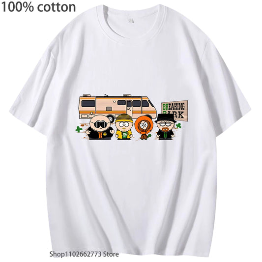 Breaking Bad Shirt Park Printt Shirt Men'S Fashion Clothing Chicken Brothers Summer Tees Y2K Top Streetwear Women 100% Cotton